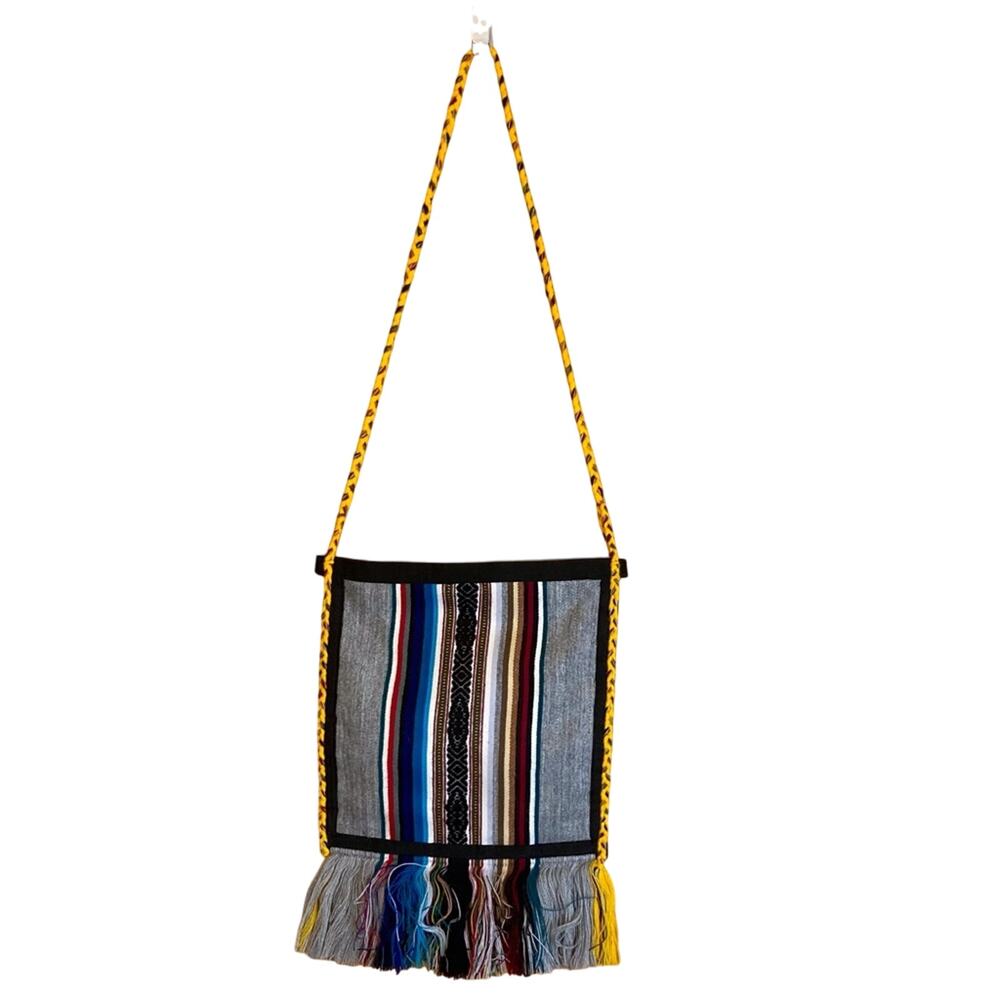 Vintage 70s Multicolored Fringed Wool Crossbody Bag w/Zipper Closure Brazil